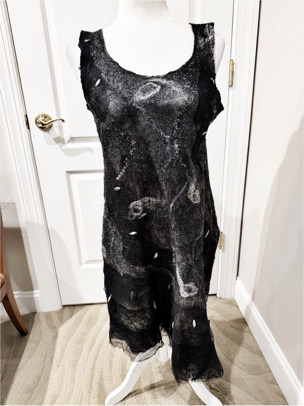 Artist Made Felt Dress in Black, Grey and White